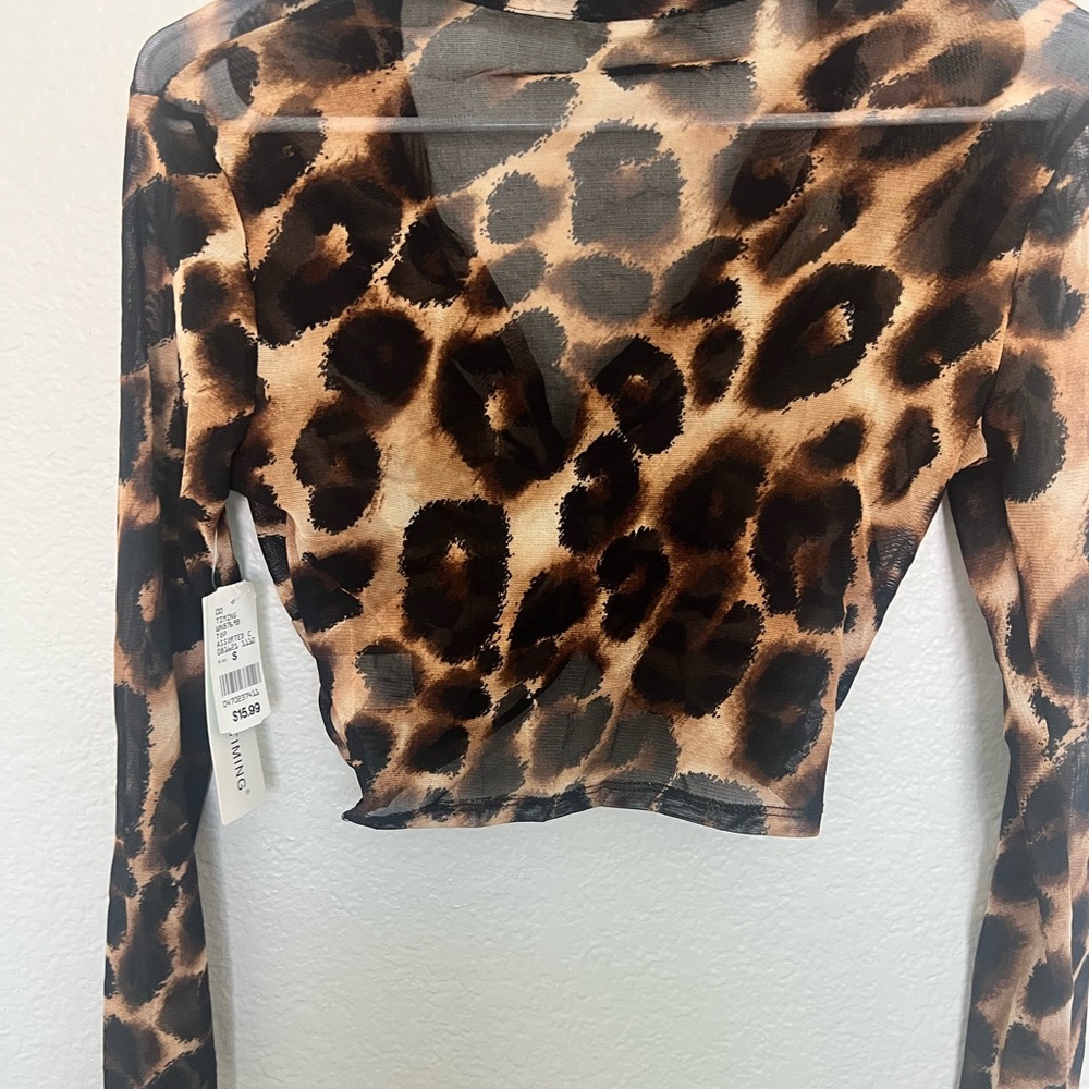 Sheer Leopard Print Long Sleeve Top